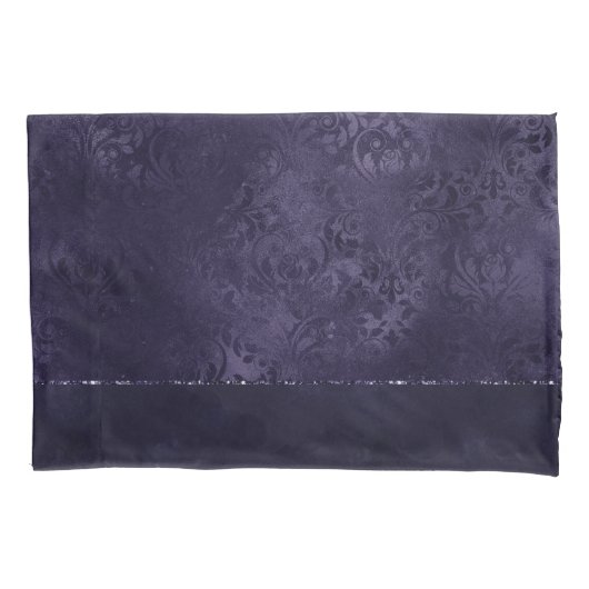 Mitternacht Indigo Romance | Satiny Grunge Damask Kissenbezug (Vorderseite)
