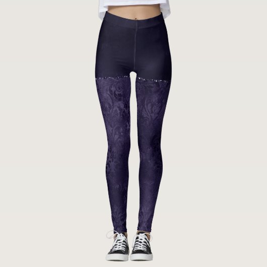 Mitternacht Indigo Romance | Satiny Grunge Damask Leggings (Vorderseite)