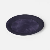 Mitternacht Indigo Romance | Satiny Grunge Damask Pappteller (Schrägansicht)