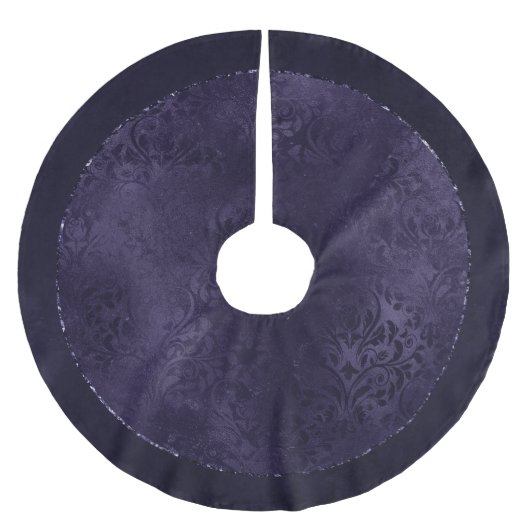Mitternacht Indigo Romance | Satiny Grunge Damask Polyester Weihnachtsbaumdecke (Vorderseite)