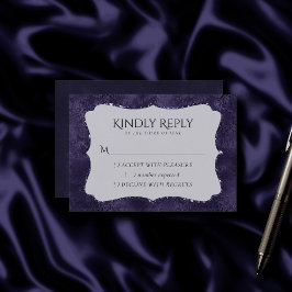 Mitternacht Indigo Romance | Satiny Grunge Damask RSVP Karte