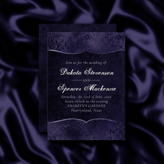 Mitternacht Indigo Romance | Satiny Grunge Wedding Einladung
