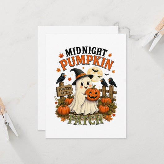 Mitternacht-Kürbisfeld-Geist Halloween Einladung (Vorderseite/Rückseite Beispiel)