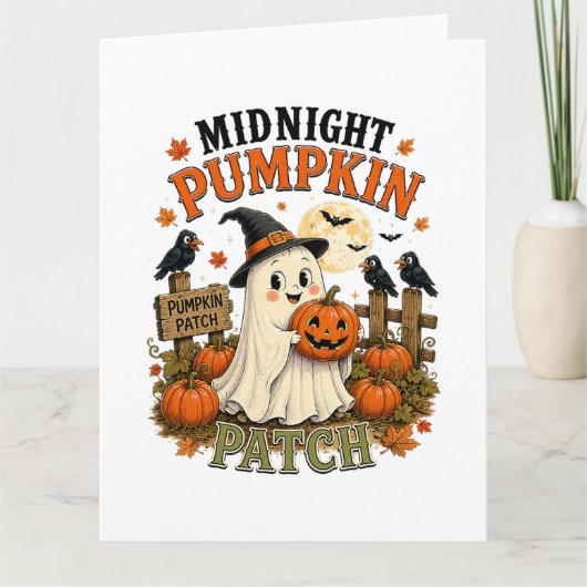 Mitternacht-Kürbisfeld-Geist Halloween Karte (Vorderseite)