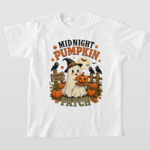 Mitternacht-Kürbisfeld-Geist Halloween T-Shirt