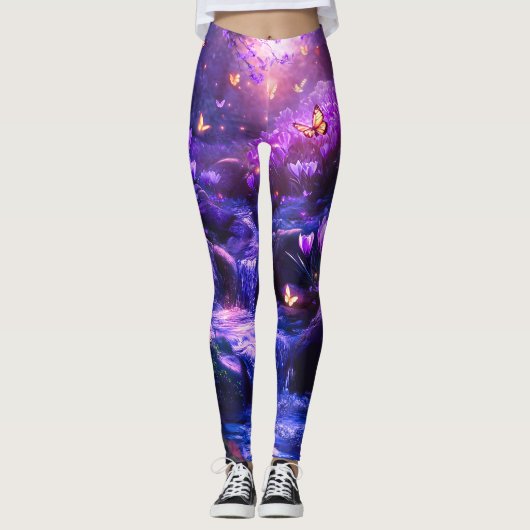 Mitternacht Lavender Kaskade-Blüten Leggings (Vorderseite)