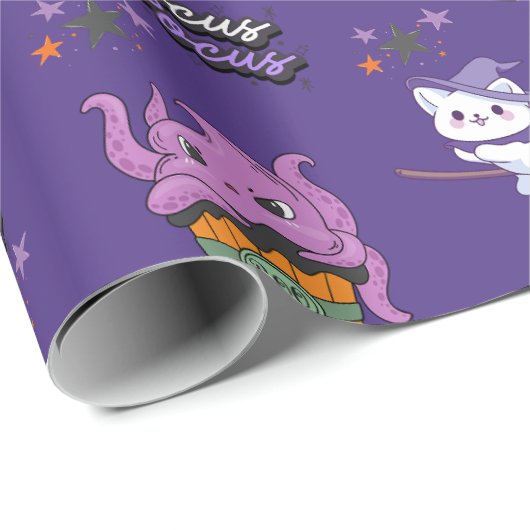 Mitternacht lila Hocus Pocus Hexenkatze Halloween Geschenkpapier (Rolleneckpunkt)