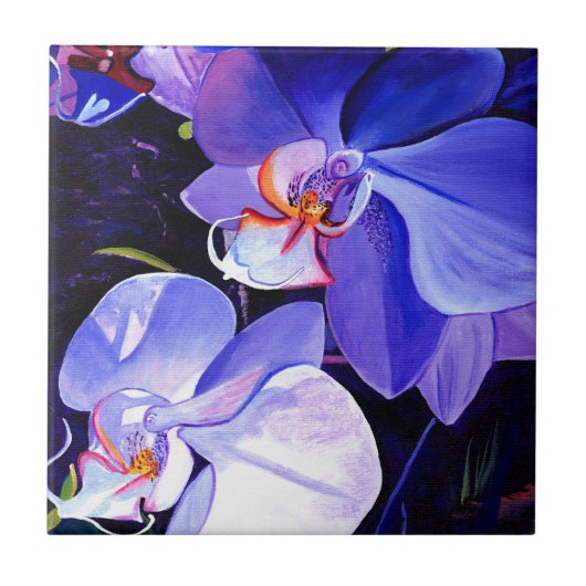Mitternacht Lila Orchids Keramik Tile Fliese (Vorderseite)