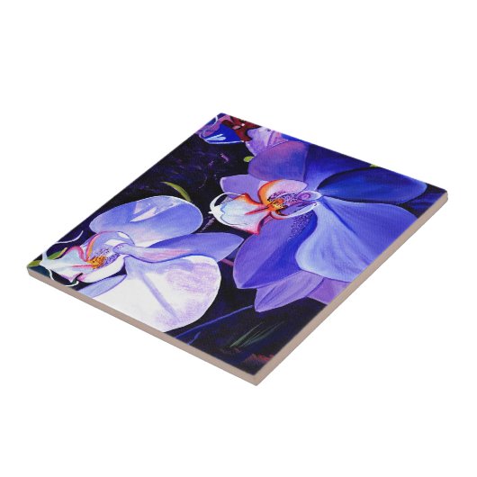 Mitternacht Lila Orchids Keramik Tile Fliese (Seite)