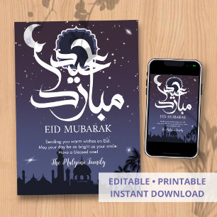 Mitternacht Lila Sternennacht Moschee Eid-Karte Feiertagskarte