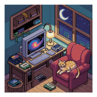 Mitternacht Lofi Pixel Art Retro Zimmer Poster