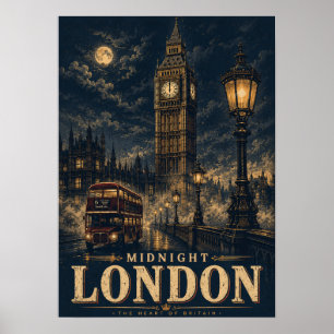 Mitternacht London Big Ben Nacht Moody Retro Reise Poster