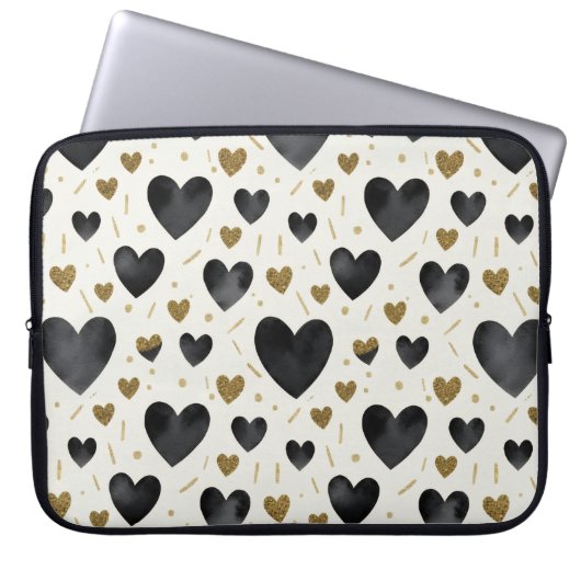Mitternacht Luxe Watercolor Herzen Laptopschutzhülle (Vorderseite)