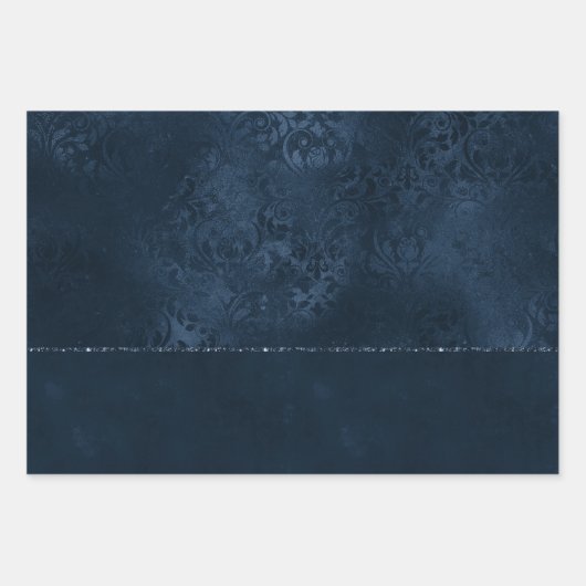 Mitternacht-Marine-Romance | Blue Satiny Grunge Da Geschenkpapier Set (Vorderseite 2)