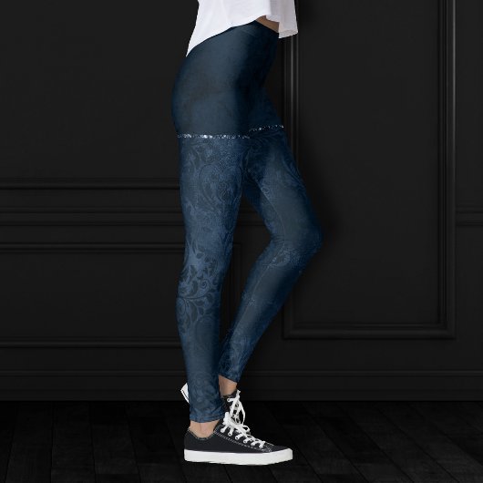 Mitternacht-Marine-Romance | Blue Satiny Grunge Da Leggings