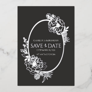 Mitternacht Moderner Blumenstrauß Save the Date Folieneinladung