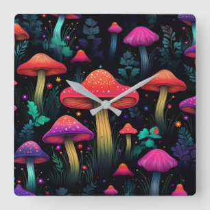 Mitternacht Mushroom Wall Clock Quadratische Wanduhr