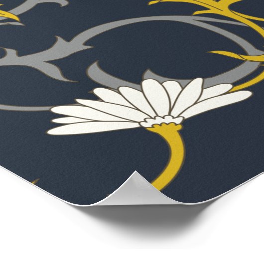 Mitternacht Mustard Floral Poster (Ecke)