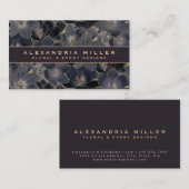 Mitternacht Navy Blue & Grau Floral Visitenkarte (Vorne/Hinten)