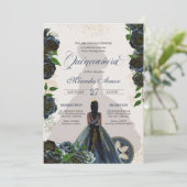 Mitternacht Navy Blue Rose Extravagant Charro Quin Einladung (Stehend Vorderseite)