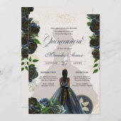 Mitternacht Navy Blue Rose Extravagant Charro Quin Einladung (Vorne/Hinten)