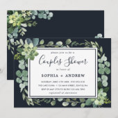 Mitternacht Navy Blue Succulent Couples Dusche Einladung (Vorne/Hinten)