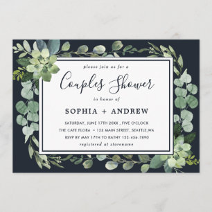 Mitternacht Navy Blue Succulent Couples Dusche Einladung
