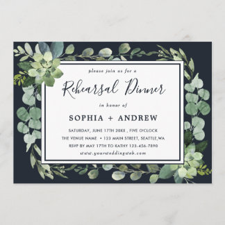 Mitternacht Navy Blue Succulous Probe Dinner Einladung