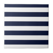 Mitternacht Navy Blue und White Stripes Fliese (Vorderseite)