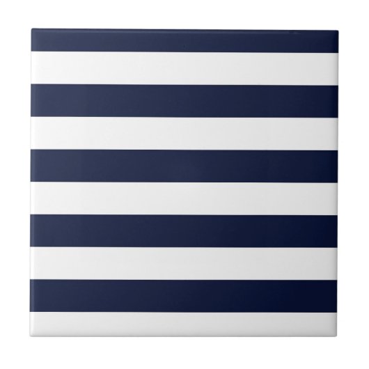 Mitternacht Navy Blue und White Stripes Fliese (Vorderseite)