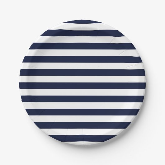 Mitternacht Navy Blue und White Stripes Pappteller (Vorderseite)