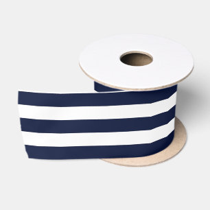 Mitternacht Navy Blue und White Stripes Satinband