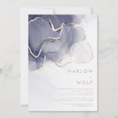 Mitternacht Navy Gold Elegante Moderne Hochzeit Einladung (Vorderseite)