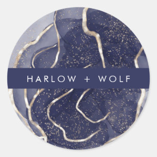 Mitternacht Navy Gold Elegante Moderne Hochzeit Runder Aufkleber