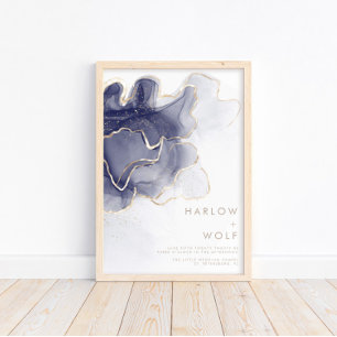 Mitternacht Navy Gold Elegante Moderne Hochzeit Wi Poster