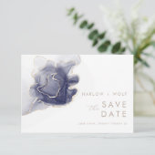 Mitternacht Navy Gold Elegante Moderne Save the Da Date (Stehend Vorderseite)