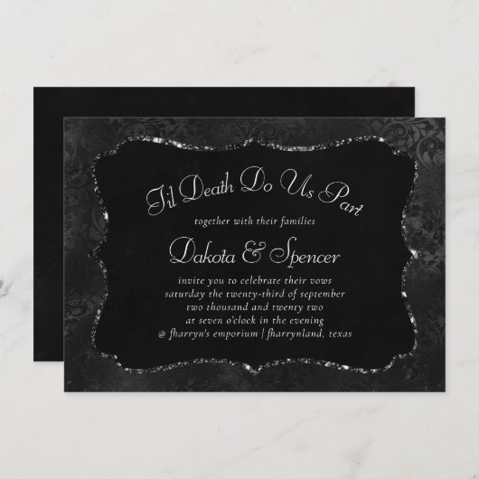 Mitternacht Onyx Romance | Black Satiny Grunge Dam Einladung (Vorne/Hinten)