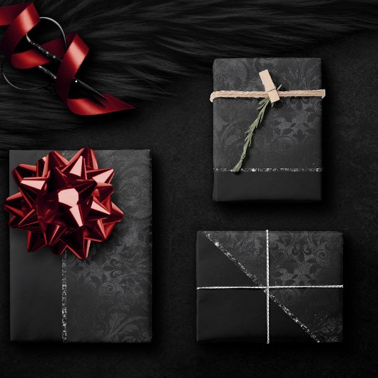 Mitternacht Onyx Romance | Black Satiny Grunge Dam Geschenkpapier Set