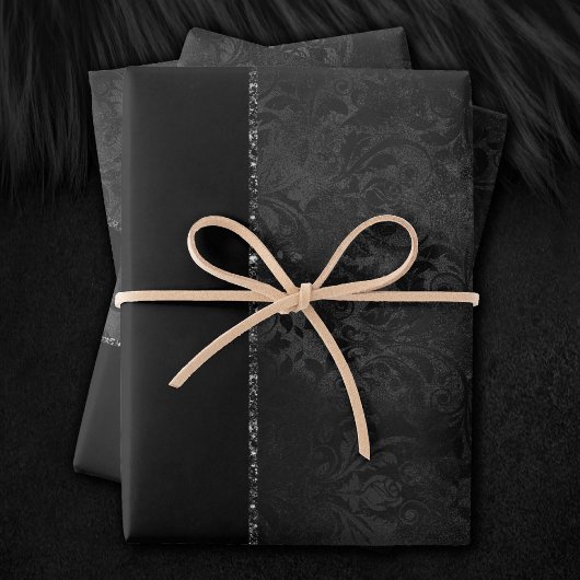 Mitternacht Onyx Romance | Black Satiny Grunge Dam Geschenkpapier Set