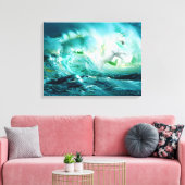 Mitternacht Ozean Unicorn Stretched Canvas Print Leinwanddruck (Insitu (Wohnzimmer))