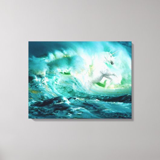 Mitternacht Ozean Unicorn Stretched Canvas Print Leinwanddruck (Vorderseite)