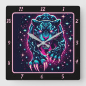 Mitternacht Panther Electric Neon Timer Quadratische Wanduhr (Vorderseite)