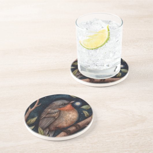 Mitternacht Robin Sandstone Untersetzer (Seite)