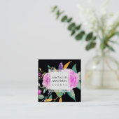 Mitternacht Rosa Floral | Schwarz Quadratische Visitenkarte (Stehend Vorderseite)