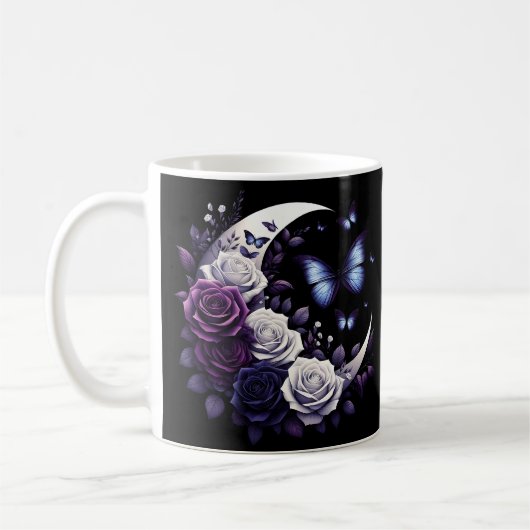 Mitternacht Rose, Halbmond und Schmetterlinge Kaffeetasse (Links)