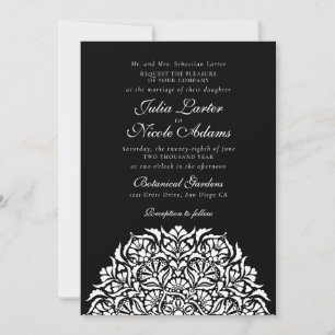 Mitternacht-Schwarze whimsical Blumen-Mandala-Hoch Einladung