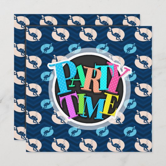 Mitternacht, Sky Blue, Tan, Scuba Diver; Tauchen Einladung (Vorne/Hinten)