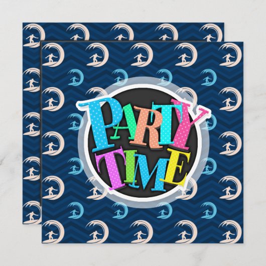 Mitternacht, Sky Blue, Tan, Surfen, Surfen Zickzac Einladung (Vorne/Hinten)