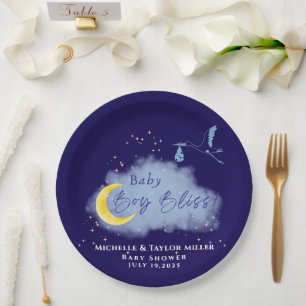 Mitternacht Starlit Baby Boy Bliss Stork Paper Pla Pappteller