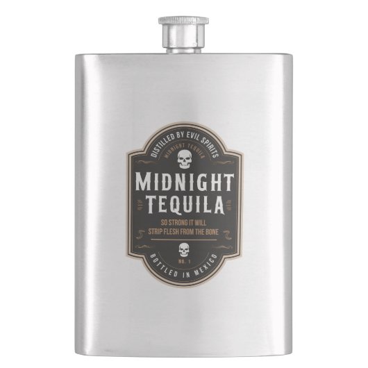 Mitternacht Tequila Halloween-Party Vintag Flachmann (Vorderseite)